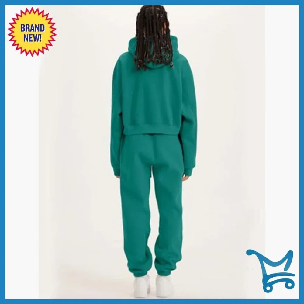 Fleece Jogger Set Crop Top Hoodie High Waist Pants Activewear
